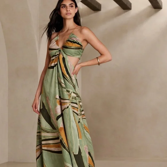 Banana Republic | Dresses | Banana Republic Manon Linenblend Maxi Dress  Size 4 Green Metallic Nwot New 22 | Poshmark
